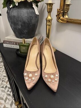 Nine West Blush Pink Pearl-Embellished Pointed-Toe Pumps